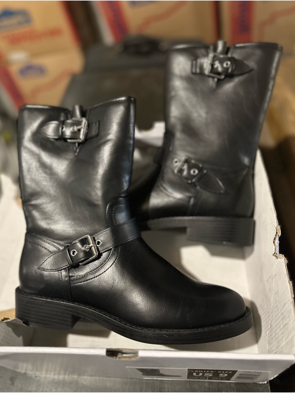 Dolce Vita Black Leather Buckle Mid-Calf Booties